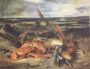 Still Life with a Lobster and Trophies of Hunting and Fishing (mk05) Eugene Delacroix